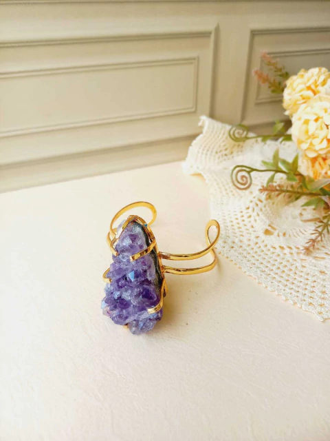 MAX BRACELETE AJUSTÁVEL PEDRA NATURAL DRUSA AMETISTA - comprar online