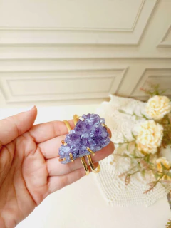MAX BRACELETE AJUSTÁVEL PEDRA NATURAL DRUSA AMETISTA - Cordão de Luz Joias Finas