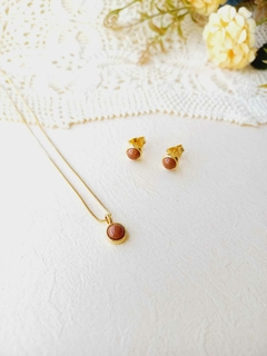 CONJUNTO REDONDO COM PEDRA NATURAL DO SOL 6,5MM - loja online