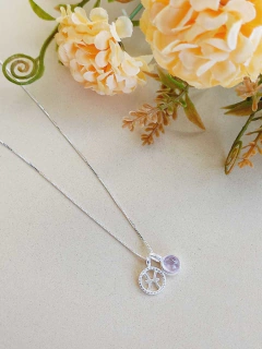 COLAR PRATA 925 SIGNO DE PEIXES COM PEDRA NATURAL AMETISTA - Cordão de Luz Joias Finas