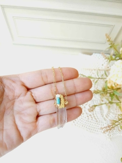 COLAR PONTA DE CRISTAL COM FILETE DE AMAZONITA VERDE - comprar online