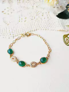 Imagem do PULSEIRA TRES PEDRAS AGATHA VERDE COM APLICAÇÕES DE RÓDIO BRANCO