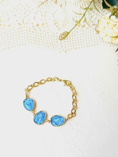 PULSEIRA AJUSTAVEL PEDRA NATURAL CIANITA AZUL - Cordão de Luz Joias Finas