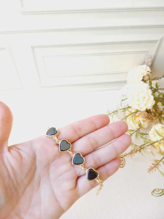 PULSEIRA CORAÇÃO PEDRA NATURAL HEMATITA - Cordão de Luz Joias Finas