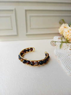 BRACELETE AJUSTÁVEL EM ESFERAS DE PEDRA NATURAL OLHO DE TIGRE - Cordão de Luz Joias Finas