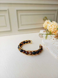 BRACELETE AJUSTÁVEL EM ESFERAS DE PEDRA NATURAL OLHO DE TIGRE - comprar online