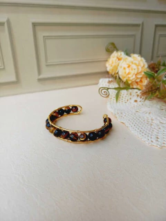 BRACELETE AJUSTÁVEL EM ESFERAS DE PEDRA NATURAL OLHO DE TIGRE - comprar online