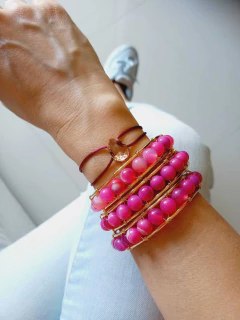 BRACELETE AJUSTÁVEL EM ESFERAS DE AGATA ROSA na internet