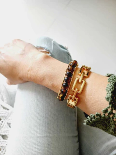 BRACELETE AJUSTÁVEL EM ESFERAS DE PEDRA NATURAL OLHO DE TIGRE - loja online