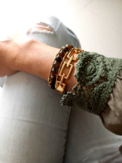 BRACELETE AJUSTÁVEL EM ESFERAS DE PEDRA NATURAL OLHO DE TIGRE - loja online