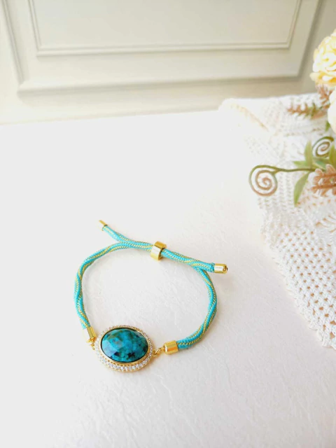 PULSEIRA CORDÃO COM PEDRA NATURAL CRAVEJADA ESMERALDA - comprar online