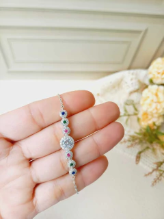 PULSEIRA PRATA 925 CRAVEJADA DE MINI CRISTAIS COLORIDOS - comprar online