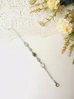 PULSEIRA BANHO RÓDIO COM PEDRAS NATURAIS QUARTZO ROSA, FUME E CRISTAL RUTILADO