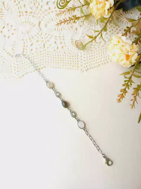 PULSEIRA BANHO RÓDIO COM PEDRAS NATURAIS QUARTZO ROSA, FUME E CRISTAL RUTILADO