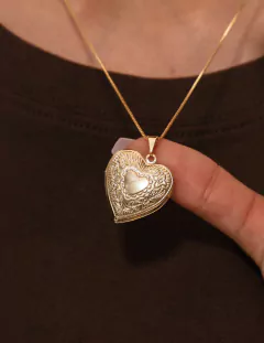 RELICÁRIO CORAÇÃO COM UMA FOTO - Cordão de Luz Joias Finas