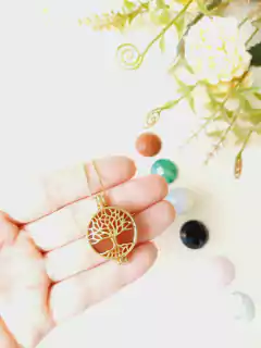 COLAR RELICÁRIO CÁPSULA ÁRVORE DA VIDA COM 7 PEDRAS NATURAIS FACETADAS - Cordão de Luz Joias Finas