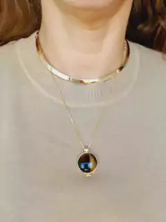 RELICARIO COM FOTO PEDRA NATURAL OLHO DE TIGRE - comprar online