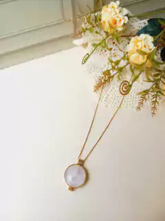 RELICARIO COM FOTO PEDRA NATURAL QUARTZO ROSA