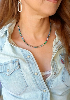 CHOKER RIVIERA GROSSA EM BANHO RODIO CRAVEJADA DE CRISTAIS COLORIDOS - comprar online