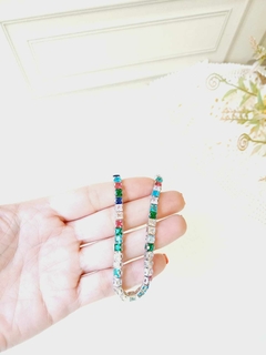 CHOKER RIVIERA GROSSA EM BANHO RODIO CRAVEJADA DE CRISTAIS COLORIDOS - Cordão de Luz Joias Finas