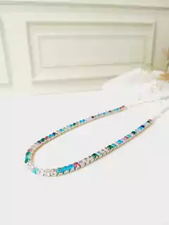 CHOKER RIVIERA GROSSA EM BANHO RODIO CRAVEJADA DE CRISTAIS COLORIDOS - loja online