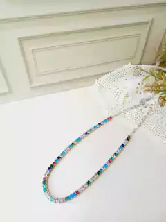 CHOKER RIVIERA GROSSA EM BANHO RODIO CRAVEJADA DE CRISTAIS COLORIDOS