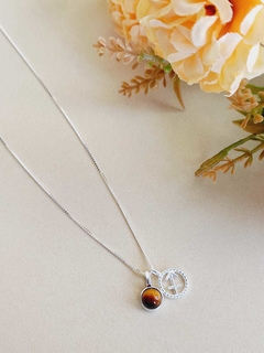 COLAR PRATA 925 SIGNO DE SAGITARIO COM PEDRA NATURAL OLHO DE TIGRE - comprar online
