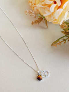COLAR PRATA 925 SIGNO DE SAGITARIO COM PEDRA NATURAL OLHO DE TIGRE - comprar online