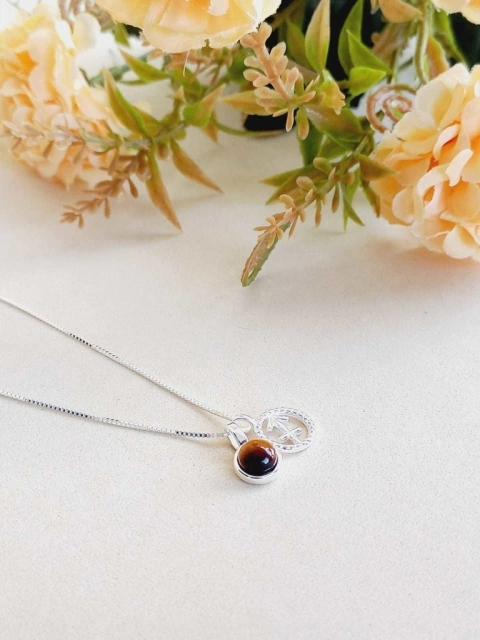 COLAR PRATA 925 SIGNO DE SAGITARIO COM PEDRA NATURAL OLHO DE TIGRE