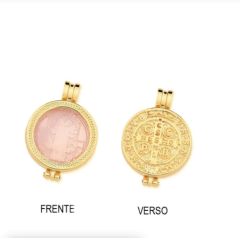COLAR RELICARIO CÁPSULA MEDALHA DE SÃO BENTO COM 1 PEDRA NATURAL - comprar online