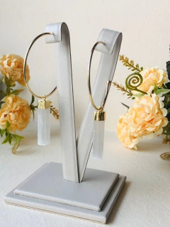 BRINCO DE ARGOLA MÉDIA BANHO OURO 18K PINGENTE REMOVÍVEL PEDRA NATURAL SELENITA - comprar online