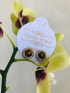 BRINCO BANHO OURO 18K CRAVEJADO DE ZIRCONIAS COM PEDRA NATURAL AGATHA NEGRA - loja online