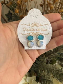 BRINCO BANHO RÓDIO PEDRAS NATURAIS AGATHA AZUL CÉU E OPALINA