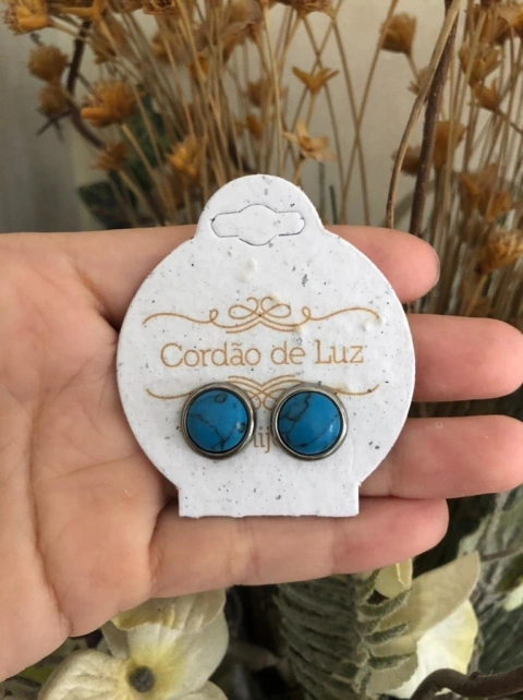 BRINCO EM PRATA ENVELHECIDA COM PEDRA NATURAL TURQUESA