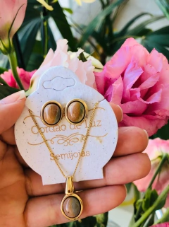 CONJUNTOBANHO OURO 18K PEDRA NATURAL JASPE POLI - comprar online