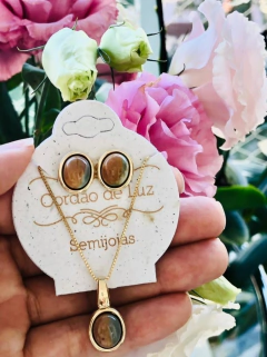 CONJUNTOBANHO OURO 18K PEDRA NATURAL JASPE POLI - loja online