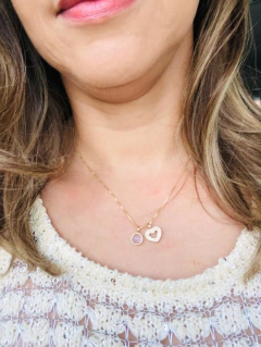 COLAR COM DOIS PINGENTES EM ZIRCONIAS E PEDRA NATURAL AMETISTA - comprar online