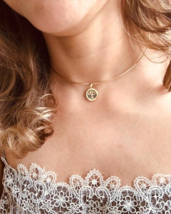 CHOKER ARVORE DA VIDA MINI PEDRA OPALINA - Cordão de Luz Joias Finas