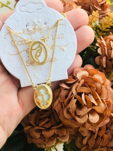 ESCAPULÁRIO DUPLA FACE CONCHA NATURAL MADREPÉROLA