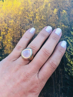 ANEL GOTA REGULÁVEL COM APLICAÇÕES EM RÓDIO NEGRO PEDRA NATURAL QUARTZO ROSA