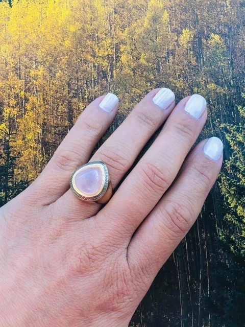 ANEL GOTA REGULÁVEL COM APLICAÇÕES EM RÓDIO NEGRO PEDRA NATURAL QUARTZO ROSA