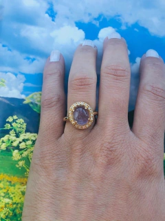 ANEL REDONDO COM APLICAÇÕES EM ZIRCÔNIAS PEDRA NATURAL AMETISTA - comprar online