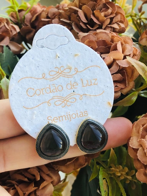 BRINCO GOTA COM APLICAÇÕES EM RÓDIO NEGRO PEDRA NATURAL OBSIDIANA