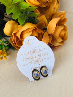 Imagem do BRINCO MINI BANHO OURO 18K E RÓDIO NEGRO COM PEDRA NATURAL CRISTAL DE ROCHA