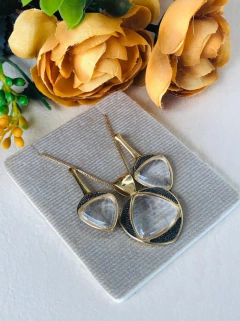 Imagem do CONJUNTO BANHO OURO 18K E RÓDIO NEGRO PEDRA NATURAL CRISTAL DE ROCHA