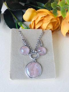 Imagem do CONJUNTO BANHO RODIO PEDRA NATURAL QUARTZO ROSA PEROLADO