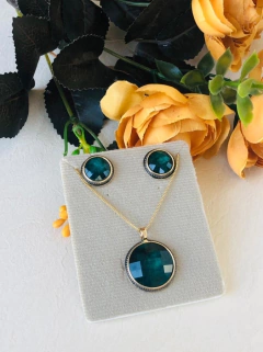 CONJUNTO BANHO OURO 18K PEDRA NATURAL ESMERALDA FACETADA - Cordão de Luz Joias Finas