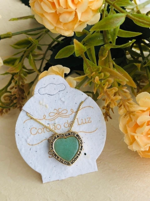 COLAR HOOPONOPONO PEDRA NATURAL QUARTZO VERDE