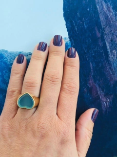 ANEL CORAÇÃO COM PEDRA NATURAL ÁGATHA AZUL CÉU - loja online