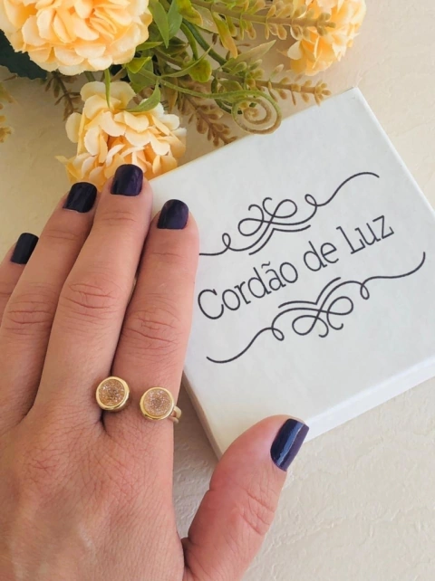 ANEL REGULÁVEL DUAS PEDRAS PEDRA NATURAL DRUSA